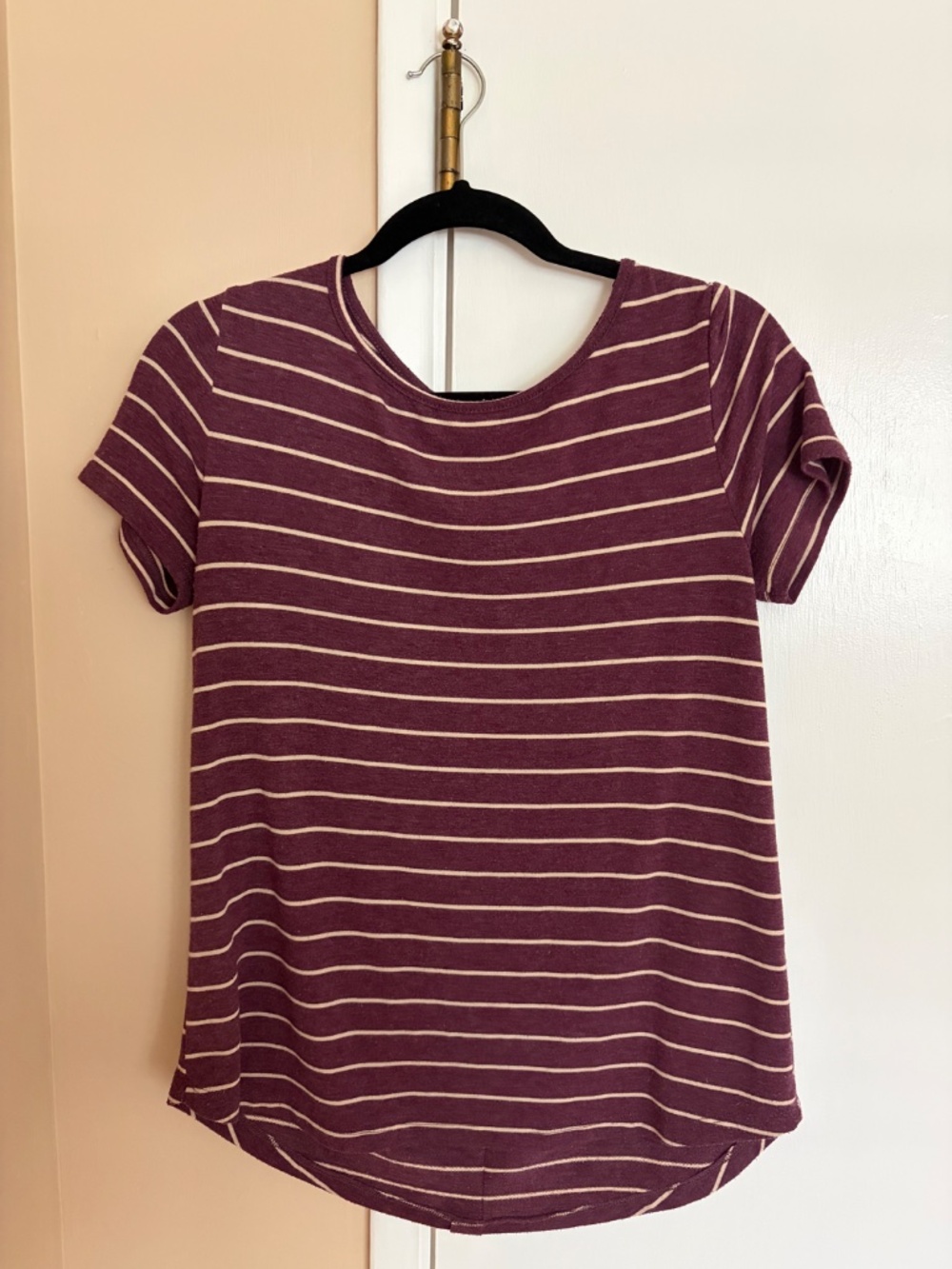 Pink Clover Womens Small Purple Striped Button Back Short Sleeve Top Shirt